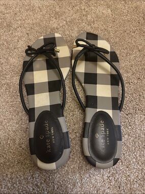 kate spade Black & White Gingham Bow Thong Sandals